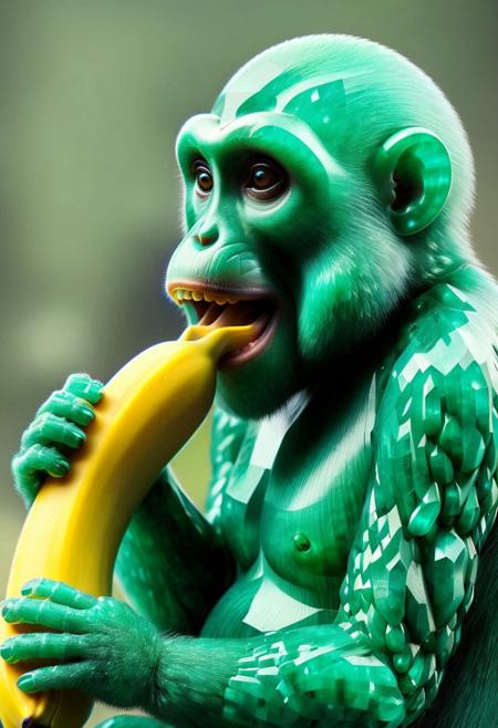 emeraldmorph, monkey eating a banana