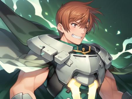 (hyper extreme detailed),(masterpeace),(hyper extreme),(photorealistic),CG,(colour:1.2), beautiful lighting,light from the front,1boy,solo, <lora:rance:0.9>,rance,blown hair,short hair,green armar,