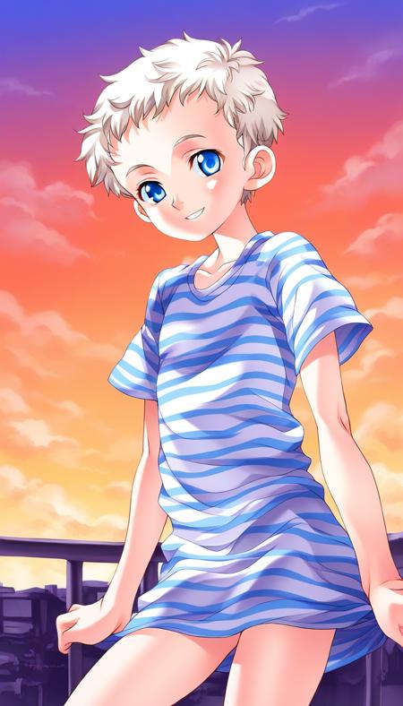 Ogata_Ai, blue eyes, very short hair, brown hair, white hair, flat chest, 