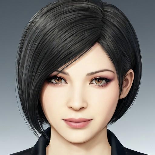 Ada wong, short hair, black hair, black eyes, smile, red dress