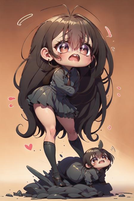 Gokicha, (1 girl), (chibi:1.2),(big face:1.3),(long hair touching the ground), Humanoid cockroach,Gokicha is anthropomorphized as a small, cute girl with characteristics similar to a cockroach. She has a dark brown, round body and delicate.
Big, round eyes,Gokicha has large, round eyes that are a bright brown color and often give off an innocent and optimistic glow.
Chubby cheeks,Beneath her eyes are plump cheeks, which often turn pink when she feels happy or embarrassed.
Long hair,Gokicha has long hair that is styled in layers, with bangs partially covering her forehead.
Cockroach features,One of the most notable features of Gokicha is her two wings and two brown "tails" at the back, resembling a cockroach's legs, which serve as a reminder that she is a cockroach anthropomorph.
Clothing,Gokicha usually wears a short brown dress with black trim at the bottom and a red necktie. She also wears brown 
shockpant and a pair of black shoes. <lora:cocroach_chan_copax_v1:0.8>, masterpiece,ultra realistic,32k,extremely detailed CG unity 8k wallpaper, best quality