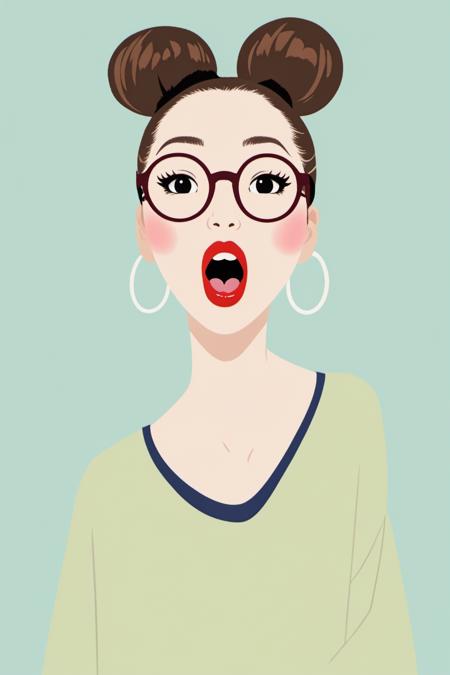 <lora:chatuxuan:0.7>,chatu,solo,1girl,simple background,glasses,single hair bun,hair bun,makeup,open mouth,no humans,lipstick,flat color,looking at viewer,