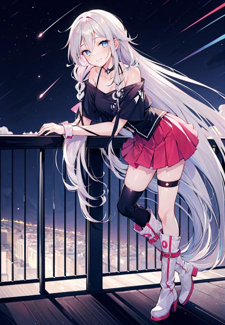 IA single thighhigh, off-shoulder shirt, boots