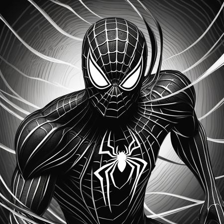 xians,<lora:xs_3:0.3>,Dark Spider Man composed of flowing black lines, with lines resembling light and realistic rendering