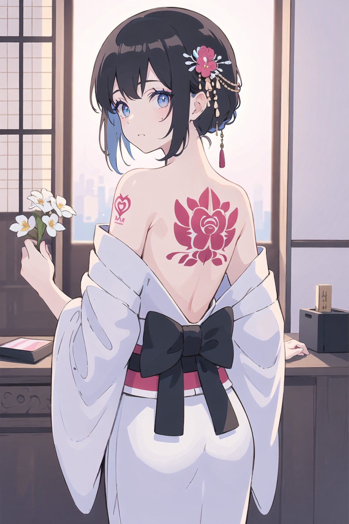 (masterpiece, top quality, best quality, official art, beautiful and aesthetic:1.2),1girl, tattoo, solo, japanese clothes,...