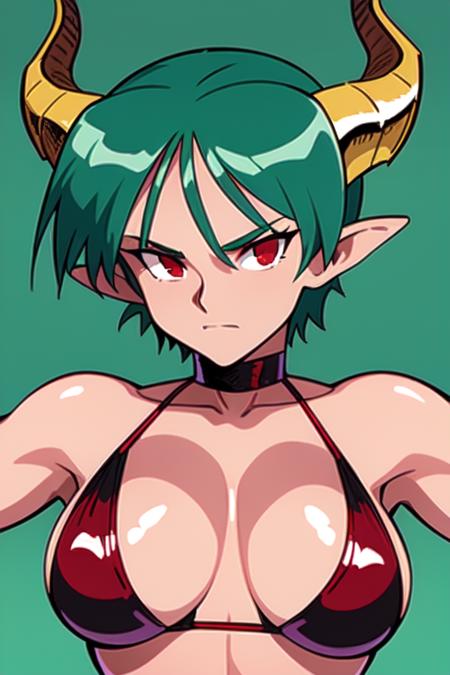 Carrera_VIPER Carrera_VIPER, short hair, green hair, red eyes, devil-horn, devil-tail, 