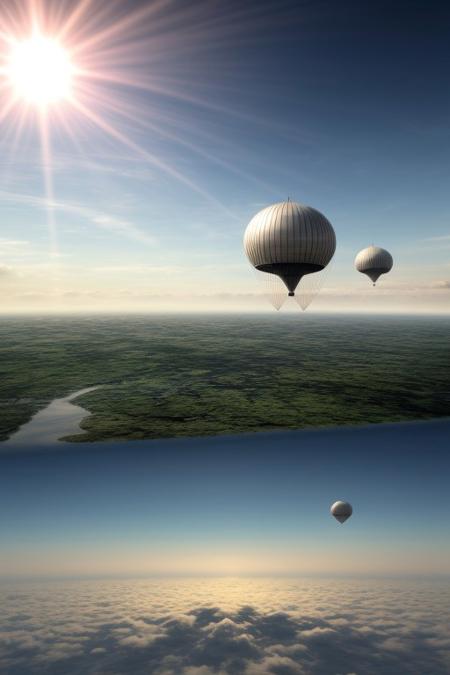 A Floating City in the Sky: Airships, sunlit platforms, and the mystery of a land far below.