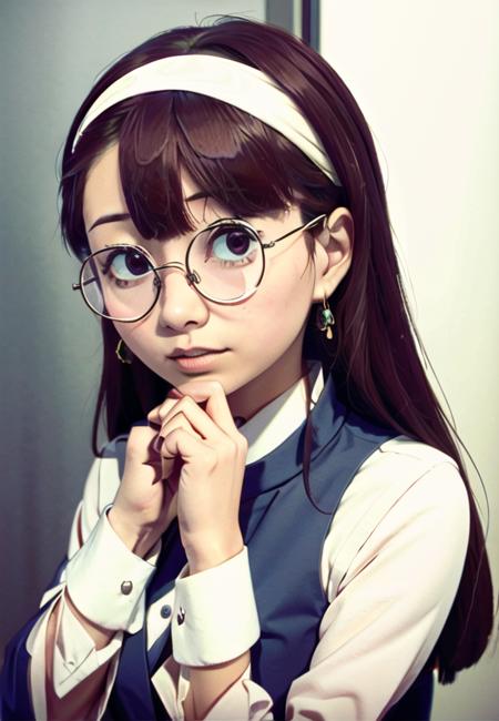 best quality, highres, solo_focus, <lora:roundglasses:.6>, round glasses, hairband, jewelry,  <lora:atsukoKagariLittle_v10:.6>, kagari atsuko,