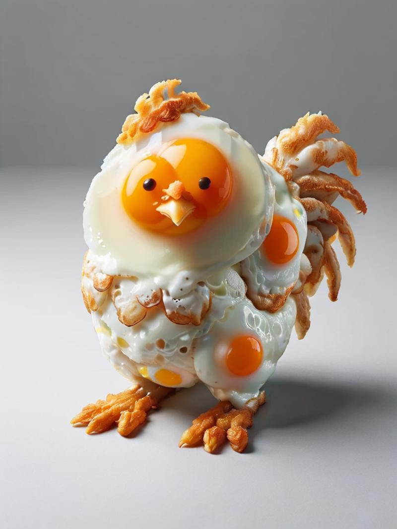 A chicken sculpture made of eggs and butter.