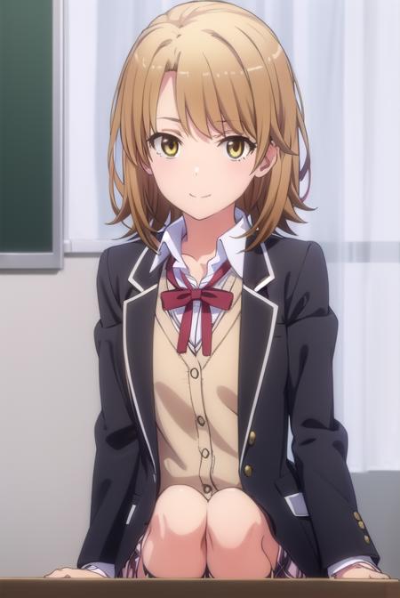 irohaisshiki, <lora:iroha isshiki s2s3-lora-nochekaiser:1>, 
iroha isshiki, short hair, brown hair, (brown eyes:1.5), smile,
BREAK skirt, shirt, ribbon, school uniform, jacket, white shirt, open clothes, socks, open jacket, black jacket, plaid, kneehighs, plaid skirt, blazer, cardigan, black socks, pink cardigan, sobu high school uniform,
BREAK indoors, classroom,
BREAK looking at viewer,
BREAK <lyco:GoodHands-beta2:1>, (masterpiece:1.2), best quality, high resolution, unity 8k wallpaper, (illustration:0.8), (beautiful detailed eyes:1.6), extremely detailed face, perfect lighting, extremely detailed CG, (perfect hands, perfect anatomy),