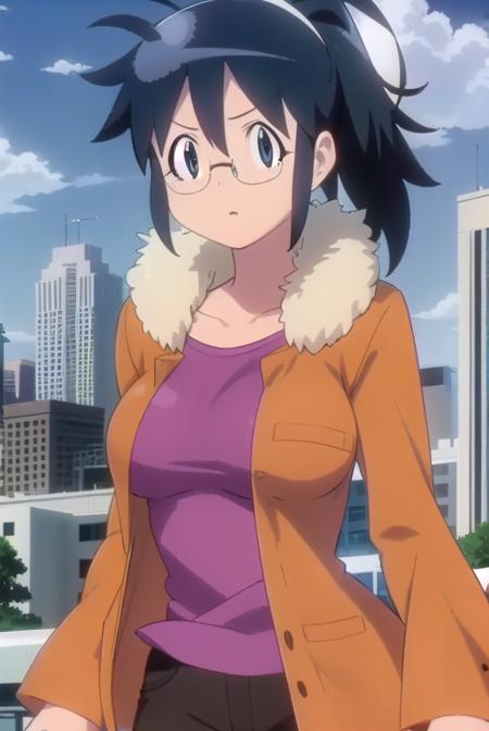 akihinata, <lora:aki hinata movie-lora-nochekaiser:1>,
aki hinata, long hair, blue hair, ponytail, glasses, (black eyes:1.3),
BREAK jacket, brown jacket, fur trim, long sleeves, shirt, purple shirt, collarbone, pants, black pants,
BREAK outdoors, city, sun, sky, clouds, buildings, people, crowd, 
BREAK looking at viewer, (cowboy shot:1.5),
BREAK <lyco:GoodHands-beta2:1>, (masterpiece:1.2), best quality, high resolution, unity 8k wallpaper, (illustration:0.8), (beautiful detailed eyes:1.6), extremely detailed face, perfect lighting, extremely detailed CG, (perfect hands, perfect anatomy),