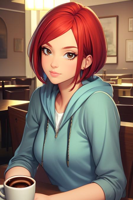 Will, short red hair, brown, solo, sitting, casual wear, hoodie, hands free, cafe, coffee on table,
 (insanely detailed, beautiful detailed face, masterpiece, best quality) cinematic lighting,
 <lora:WillVandom-10v3:0.7>