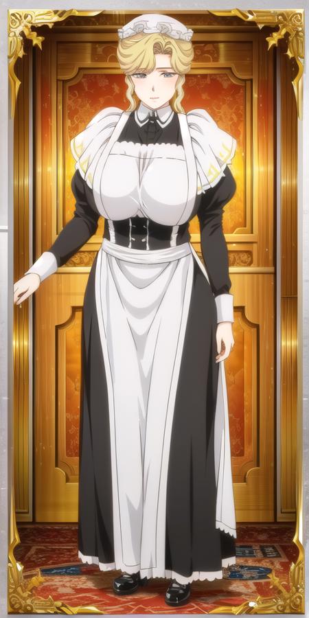 <lora:Maria_VMV2:0.7>, Maria_VM, huge_breasts, standing, solo, VIctorian_Maid_Uniform, masterpiece, best quality, detailed face, detailed eyes, highres,