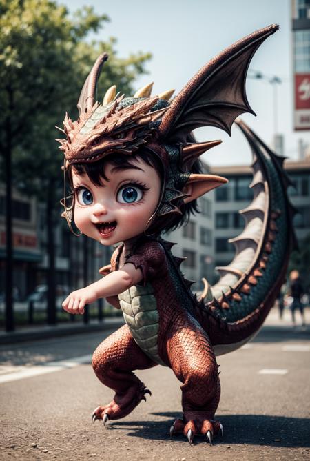 a great photo of 3D cartoon cute baby character, tiny chibi (dragon:1.3)_ <lora:add_detail:1>,  realistic, dynamic, action <lora:Background_Detail_v3:0.15>