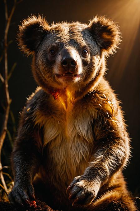 (Dramatic Lighting Photography by Harriet Chalmers Adams and Sam Taylor-Wood:1.2), award winning, drop bear,
(aesthetic of romanticism with pesticidal atmosphere:0.5), subsurface scattering (sss), perfectly focused,
unorthodox epitome of craftsmanship with sophisticated details,
(caramel and ruby colors:0.1), <lora:MJ52:0.5>