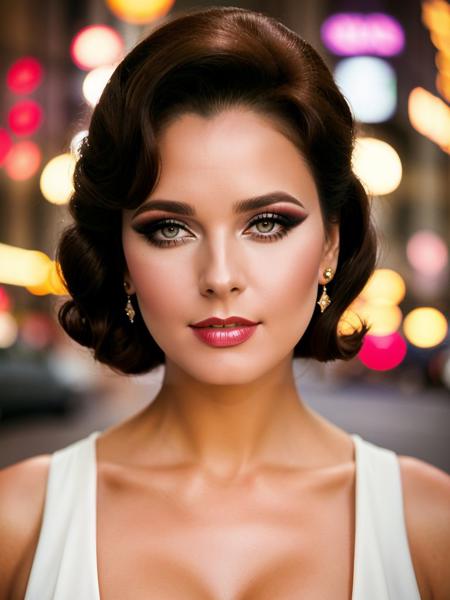 full format realistic photo an exquisite portrait photograph, 85mm medium format photo of ((ohwx woman)) with a classy hairstyle <lora:DawnWells_SD15_v1.0:1> DawnWells, classy makeup, symmetrical, rule of thirds,  . 85mm photograph, film, bokeh, professional, 4k, highly detailed, in style of Liam Wong