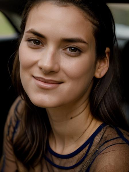 Realistic photo of a beautiful w1n0n4r woman,1girl,solo,looking at viewer,smile,brown hair,black hair,long sleeves,brown eyes,closed mouth,upper body,blurry,lips,head rest,realistic,nose,soft lighting, professional Photography, Photorealistic, detailed, RAW, analog, sharp focus, 8k, HD, high quality, masterpiece<lora:w1n0n4r:1.0>