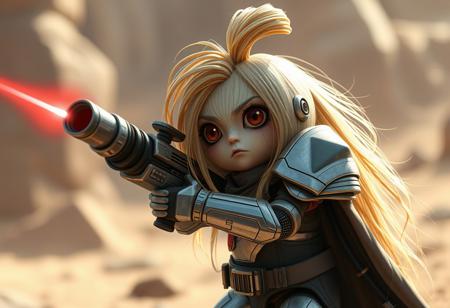 a long haired onion in futuristic armor holding a laser canon, cute, scene from a science fiction movie