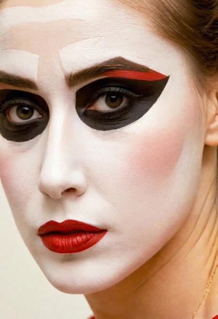 masterpiece, face of women contorted with bewilderment. (Best quality: 1.3) Her white-painted face, adorned with a traditional mime's black and red makeup, amplifies the emotions she portrays. (Masterpiece: 1.3) Despite her best efforts to communicate through gestures and physicality, her perplexed expressions convey a sense of frustration and uncertainty. (Detailed: 1.2) Her body language is filled with exaggerated movements and puzzled gestures, as if searching for answers in an invisible maze. (Soft: 1.4) The lighting adds a touch of drama, casting shadows that mimic the complexity of her thoughts. (Close-up shot style: 1.3) The camera zooms in, capturing the intricate details of her face, revealing the depth of her confusion through every furrowed brow and contorted expression. (Realistic art style: 1.2) The artwork portrays her as a symbol of the perplexity, disappointments. The image serves as a visual representation of the complexity of emotions and the sometimes futile attempts to understand the world around us. Through her performance, she invites us to reflect on the enigmatic nature of existence and the shared experiences that connect us all. (Full body: 1.3)