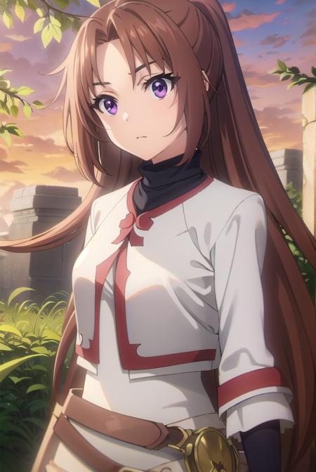 apprenticecleric, <lora:apprenticecleric-lora-nochekaiser:1>, 
apprentice cleric, long hair, brown hair, (purple eyes:1.1), ponytail, parted bangs,
BREAK dress, belt, long sleeves,
BREAK outdoors, forest, grass, nature, sky, cloud, sun,
BREAK looking at viewer, (cowboy shot:1.5),
BREAK <lyco:GoodHands-beta2:1>, (masterpiece:1.2), best quality, high resolution, unity 8k wallpaper, (illustration:0.8), (beautiful detailed eyes:1.6), extremely detailed face, perfect lighting, extremely detailed CG, (perfect hands, perfect anatomy),