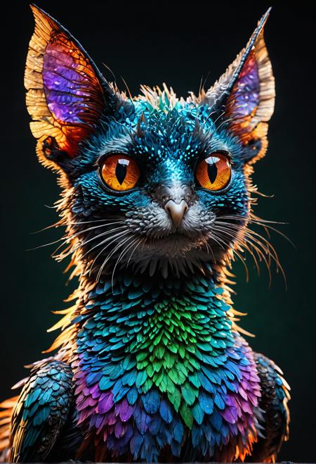Creature: glowing eyes, iridescent scales, razor-sharp claws, luminescent fins, bioluminescent spots, translucent wings, glistening fur, shimmering shells, pulsating tendrils, eerie whispers, cryptic gestures, ancient secrets, mysterious aura, mesmerizing dance separated by commas. Describe lighting and colors: soft focus, warm glow, cool blue, fiery red, radiant green, luminous purple, dark shadows, subtle highlights, moody mist, golden sunsets, starry nights, ethereal fog, shimmering sparks, iridescent sheen. Camera angle: overhead shot, worm's-eye view, bird's-eye view, extreme close-up, panning shot, sweeping dolly move, static frame, slow zoom, fast cut separated by commas. Drawing style: whimsical, fantastical, surreal, detailed, 3D, watercolor, sketchy, cartoonish, painterly, textured, gradient, shaded, line-worked, inked, digitally rendered, hand-drawn, mixed media, abstract, impressionist, pointillist, pointilistic, photorealistic, high-quality, 4K, detailed, ultra-HD.