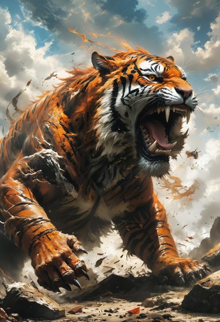 a screaming tiger, dramatic pose
