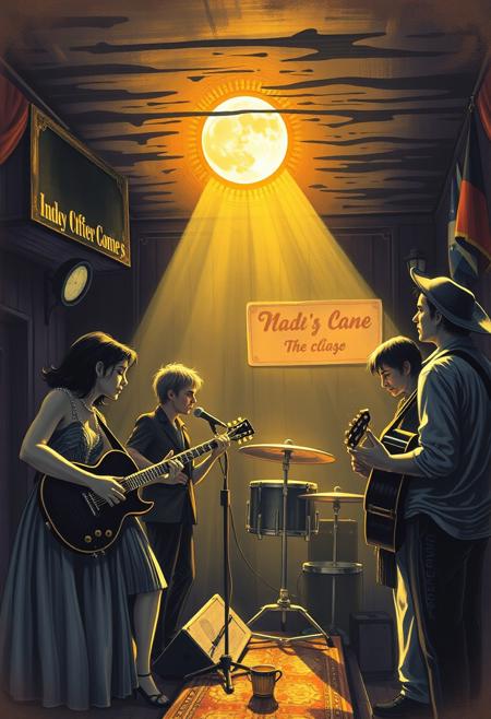 Sunshine beating on the good times
Moonlight raising from the grave
String band playing worn out dive bars
Pretty young thing going dancing in the rain
High heel lady spitting at the nickajacks
Business man with a needle and a spoon
Coyote chewing on a cigarette
Pack o' young boys going howlin' at the moon