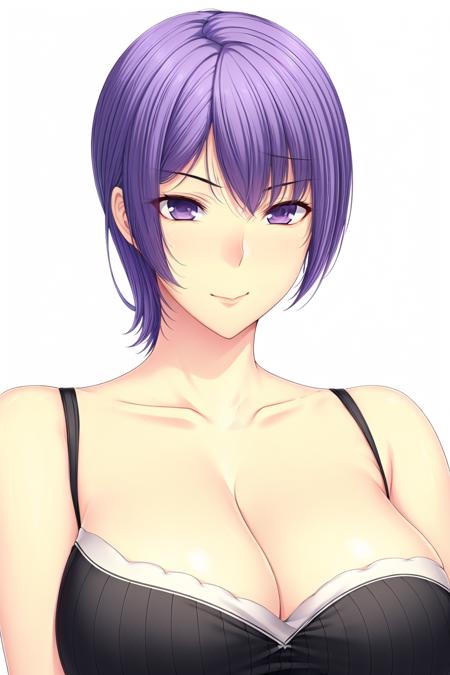 Simple Background, White Background,
bare shoulders, breasts, cleavage, collarbone, black dress with a white strip,
<lora:Mashiro_Momotani_BakuAne2-KK77-V1:0.7>,
purple eyes, purple hair,Bangs,short hair,
<lora:Oda_Non_Style-KK77-V2:0.3>,<lora:more_details:0.1>,
1 girl, 20yo,Young female,Beautiful Finger,Beautiful long legs,Beautiful body,Beautiful Nose,Beautiful character design, perfect eyes, perfect face,expressive eyes,perfect balance,
looking at viewer,(Focus on her face),closed mouth, (innocent_big_eyes:1.0),Light_Smile,
official art,extremely detailed CG unity 8k wallpaper, perfect lighting,Colorful, Bright_Front_face_Lighting,White skin,
(masterpiece:1.0),(best_quality:1.0), ultra high res,4K,ultra-detailed,
photography, 8K, HDR, highres, absurdres:1.2, Kodak portra 400, film grain, blurry background, bokeh:1.2, lens flare, (vibrant_color:1.2),professional photograph,
(Beautiful,large_Breasts:1.4), (beautiful_face:1.5),(narrow_waist),