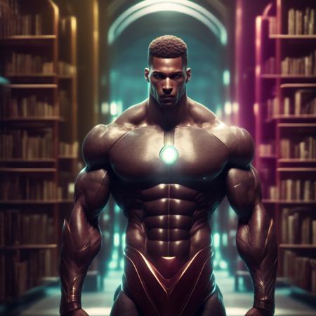 photo Strong Champion man Standing Guard in the Infinite Library of All Knowledge (GateKeeper style:1) <lora:djzGateKeeper:0.8)