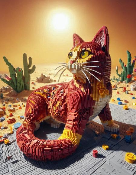 cat sunbathing under the sun, made of legos, 64k <lora:Expert_Lego_set:1>