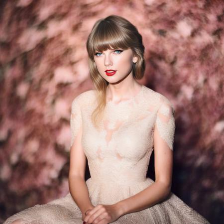 TaylorSwift, photograph, intricate details, Amiga 500 Style Woman, Windcaller, wearing God dress, Sitting with crossed legs, Ginger Matte hair, Spring, Romantic, volumetric lighting, film grain, Nikon d3300, F/2.8, (art by Tyler Shields:0.8) ,  <lora:TaylorSwiftSDXL:1>