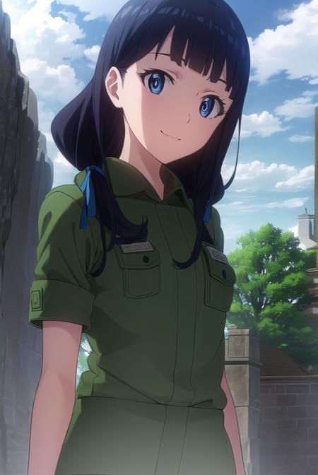 marikurokawa, <lora:mari kurokawa s1s2-lora-nochekaiser:1>,
mari kurokawa, long hair, bangs, blue eyes, black hair, ribbon, hair ribbon, blue ribbon, hair over shoulder, smile,
BREAK uniform, military, military uniform, helmet, sleeves rolled up, headset,
BREAK outdoors, forest, nature, sun, sky, clouds, trees, grass,
BREAK looking at viewer, (cowboy shot:1.5),
BREAK <lyco:GoodHands-beta2:1>, (masterpiece:1.2), best quality, high resolution, unity 8k wallpaper, (illustration:0.8), (beautiful detailed eyes:1.6), extremely detailed face, perfect lighting, extremely detailed CG, (perfect hands, perfect anatomy),