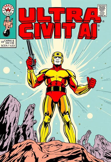 Comic book cover in the style of Jack Kirby, "Ultra Civit AI"