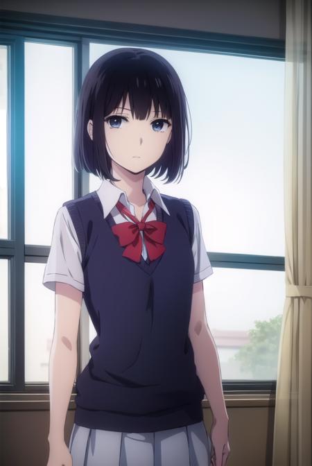 hanabiyasuraoka, <lora:hanabi yasuraoka s1-lora-nochekaiser:1>,
hanabi yasuraoka, short hair, black hair, (black eyes:1.5),
BREAK skirt, bow, school uniform, shoes, socks, bowtie, kneehighs, sweater vest,
BREAK indoors, classroom,
BREAK looking at viewer, (cowboy shot:1.5),
BREAK <lyco:GoodHands-beta2:1>, (masterpiece:1.2), best quality, high resolution, unity 8k wallpaper, (illustration:0.8), (beautiful detailed eyes:1.6), extremely detailed face, perfect lighting, extremely detailed CG, (perfect hands, perfect anatomy),