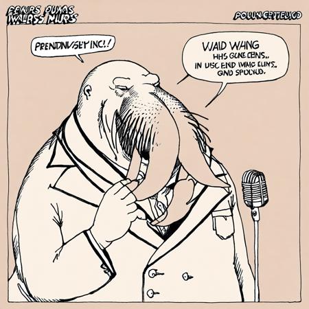 kliban-style singing walrus