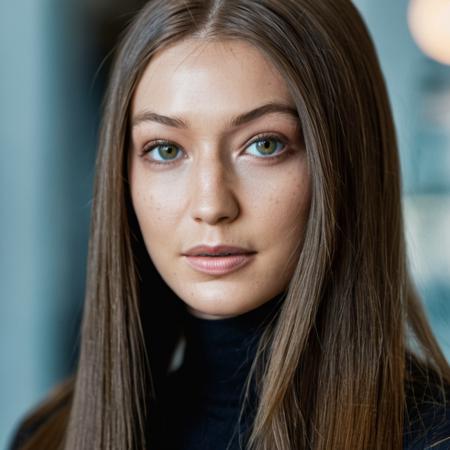 Super high res portrait skin texture photo of a woman with long straight hair,f /2.8, Canon, 85mm,cinematic, high quality, skin texture, looking at the camera,  <lora:gihadid_xl_1_standard-000094:1>