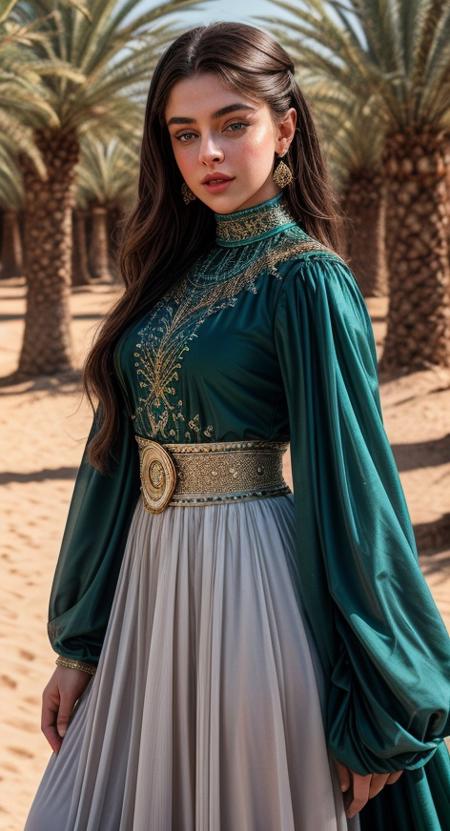 PA7_Photo, k1m1ya, detailed eyes, detailed lips, slim waist, wide hips, (photo taken on Hasselblad XD1, 8k, ultra high quality), 85mm, (analog, cinematic:1.3), wearing a modern Iranian costume, beautiful outdoor background, desert oasis, <lora:epiCRealismHelper:0.99>, <lora:add_detail:1>,  <lora:ClothingAdjuster3:-0.6>, <lora:cleavage:-0.6>