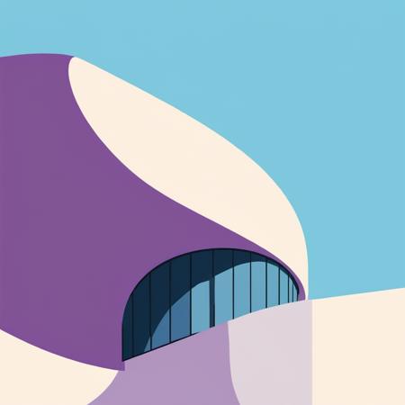 Abstract museum building, contemporary curvy architecture design, minimal design, modern illustration style, vibrant and contrasting colors with clean lines, flat shade, pale colors <lora:Flat-XL:0.75>