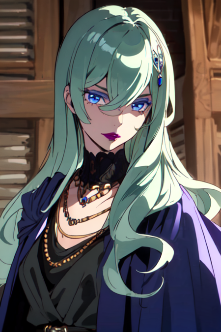 long hair,green hair blue eyes dark lipstick makeup