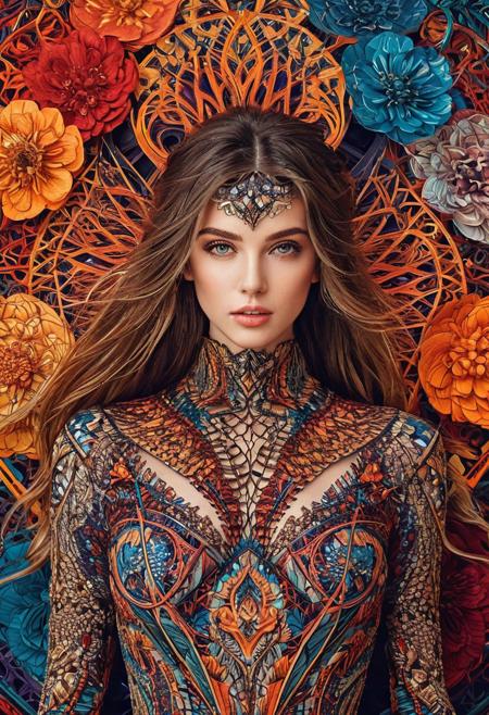 photo of TWbabeXL01, NSFW, official art, unity 8k wallpaper, ultra detailed, beautiful and aesthetic, masterpiece, best quality, realistic, 1girl, extremely detailed, dynamic angle, (zentangle, mandala, tangle, entangle), the most beautiful form of chaos, elegant, a brutalist designed, vivid colors, romanticism, plasma flame,