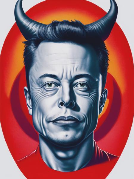 <lyco:AlexGross:1.0> Elon Musk's head dressed as the devil drawn by Alex Gross, isolated artwork on white background