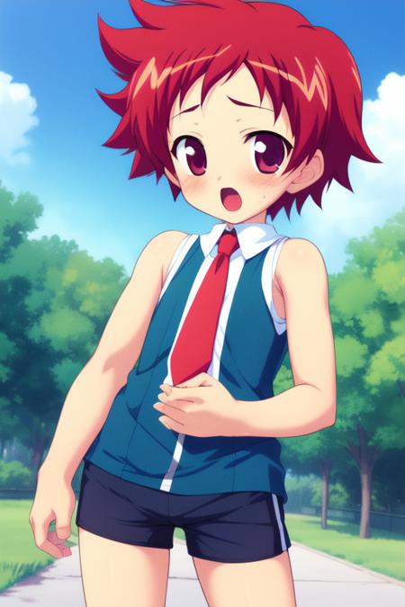 TsurumiTsubasa, 1boy, soro, red hair, red eyes, short hair, 