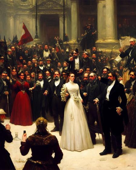 party for the illuminati by laxpeintV2, men and women in 1880 attending a formal ball, serious somber finger pointing