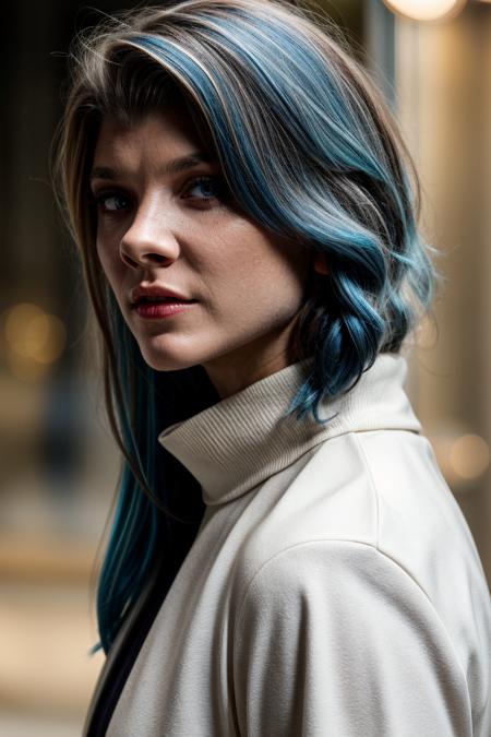 portrait photograph, woman, (blue hair:1.2), white turtleneck, outdoor, sharp focus, studio lighting, (high detailed skin:1.1)
<lora:0more_details:1> <lora:natalie_dormer_lora_v01:1> natdormer