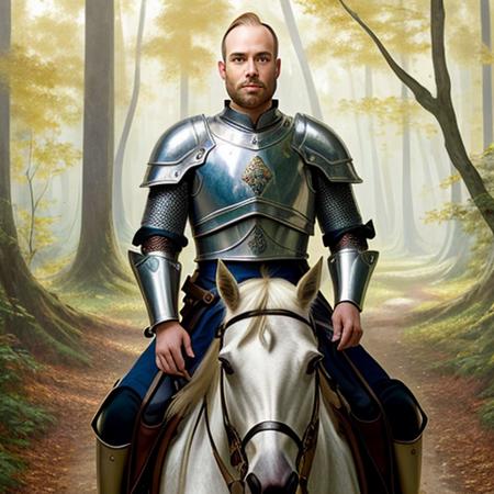 ((best quality)) portrait of a gallant knight in silver armor, a man with hairloss, combover hairstyle<lora:Hairloss-Concept-LoRA-000012:0.7>, lush forest in the background, bokeh, golden hour, award winning art by alphonse mucha and greg rutkowski, (best quality),moving, Overabundantly Detailed, Photorealism, 8k,One-of-a-kind work