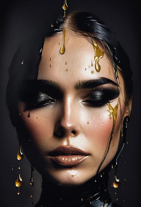 RAW profile photo, close-up, dark atmosphere, crying with tears made of gold, masterpiece, cinematic film still of a blonde beautiful woman, detailed skin, freckles ,eyeliner, dark lipstick, black lace turtleneck dress, tack sharp focus on eyes, Sensual, lustful, seductive,  intricate, ultra detailed, 8k, <lora:MS_DitavT_V1_32:0.6>