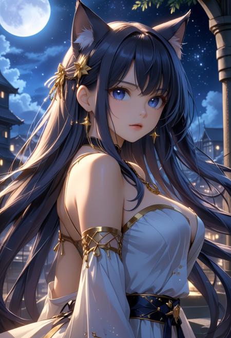 score_9, score_8_up, score_7_up, score_6_up, dynamic, (anime, masterpiece), best quality, (8k), detailed background, sharp focus, intricate, ambient lighting, super high quality, hyper detailed background, cinematic lighting, adult, double tone long hair, medium breasts, verybadimagenegative_v1.3, Moonlit, Starlight Piercing, Silken Shadows, Lunar Whisper, cat ears