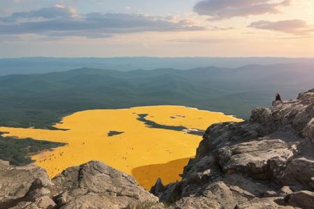 overlooking from a mountain cliff and seeing a vast yellow ocean, ((overlooking a yellow ocean)), ((yellow ocean))