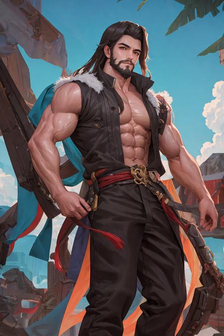 guanyu,1boy,muscular,masterpiece, best quality,long beard <lora:guanyu-2-000008:0.8>