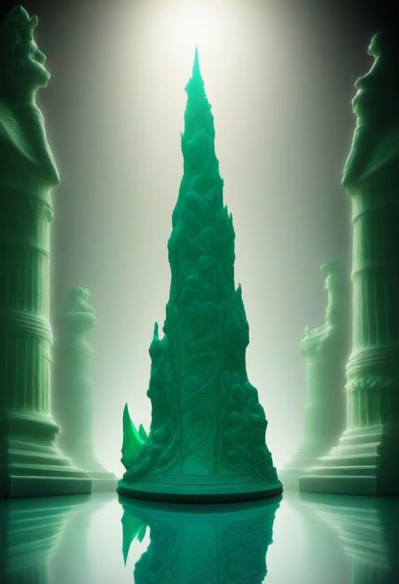 green sapphire crystal statue of a dragon, green stone, Ultrarealistic, sharp focus, dynamic lighting. play of light, reflection, refraction, Ultra detailed, malachite_style, A fire dragon made of malachite in Antarctica,